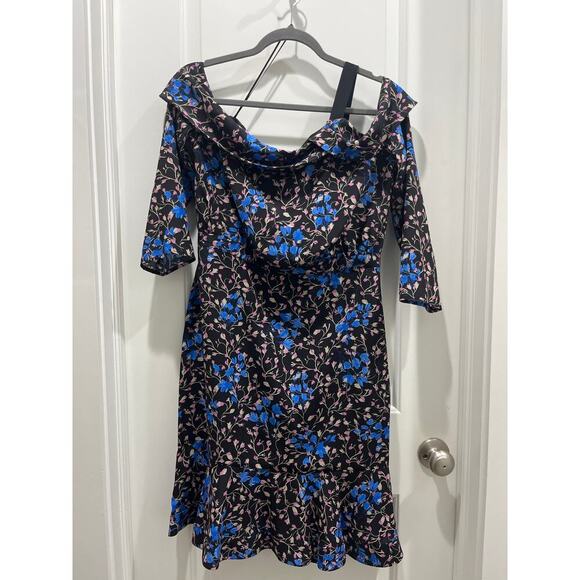 SALONI Tricia Off-the-Shoulder Silk Floral Ruffled Dress Sz 10 - Picture 3 of 9